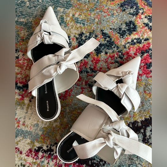 Proenza Schouler White Leather Pointed Toe Tie Up Ballet Flat - Picture 3 of 4